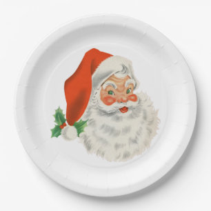 Retro Vintage Jolly Santa Claus Christmas Paper Plate