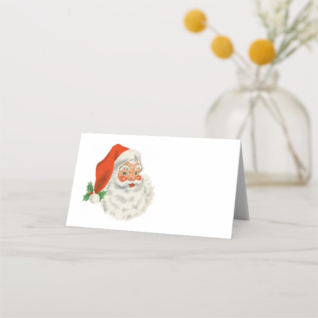 Retro Vintage Jolly Santa Claus Christmas Place Card (Front)
