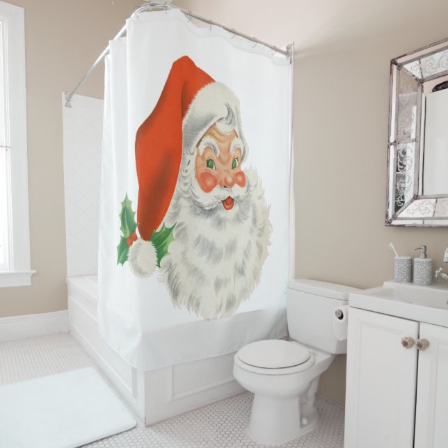 Retro Vintage Jolly Santa Claus Christmas Shower Curtain (In Situ)