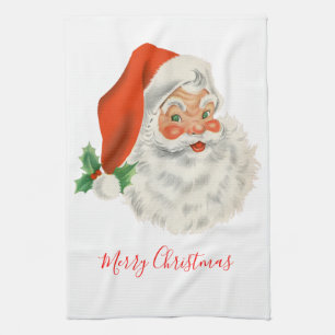 Retro Vintage Jolly Santa Claus Christmas Tea Towel