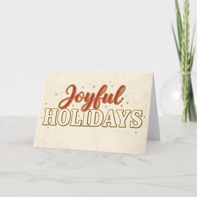 Retro Vintage Joyful Holidays Christmas Holiday Card (Front)