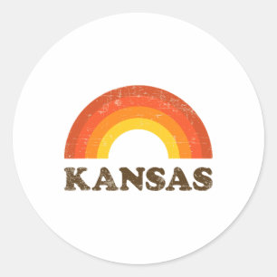 Retro Vintage Kansas Souvenir 70s Rainbow Distress Classic Round Sticker