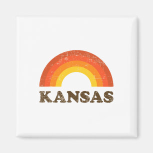 Retro Vintage Kansas Souvenir 70s Rainbow Distress Magnet