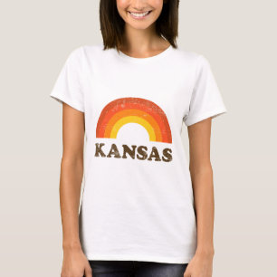 Retro Vintage Kansas Souvenir 70s Rainbow Distress T-Shirt
