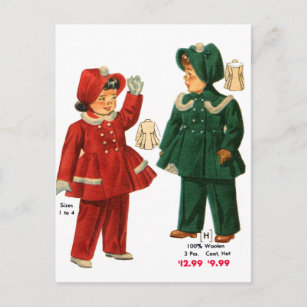 Retro Vintage Kitsch 40s Catalogue Kids Girls Coat Postcard