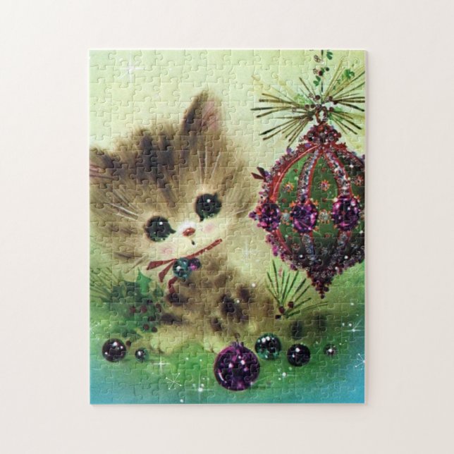 Retro Vintage Kitty Christmas Festive puzzle (Vertical)