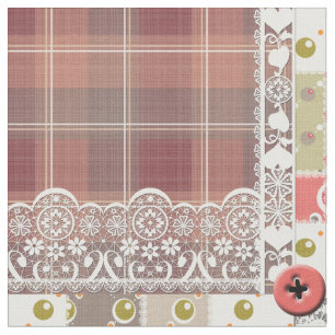 Retro vintage lace plaid chequered patchwork boho fabric