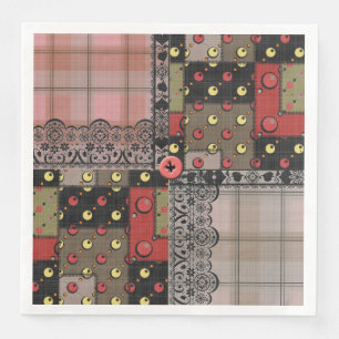 Retro vintage lace plaid chequered patchwork boho napkin