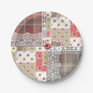 Retro vintage lace plaid chequered patchwork boho paper plate