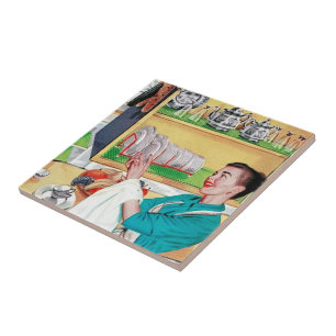 retro vintage lady kitchen tile