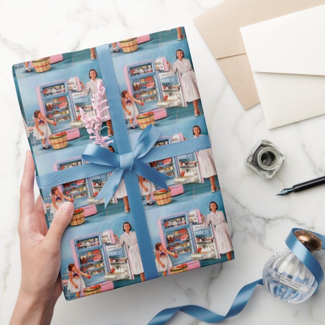 Retro vintage lady tiled party wrapping paper (Gifting)