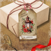 Retro Vintage Lantern Red Green Floral Christmas