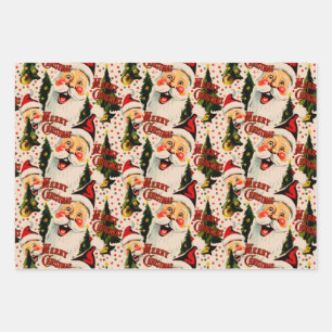 Retro Vintage Laughing Santas Wrapping Paper