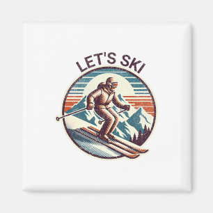 Retro Vintage Let's Ski Resort Winter Skiing Magnet