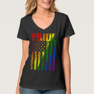 Retro Vintage Lgbt Pride American Flag Lesbian Gay T-Shirt