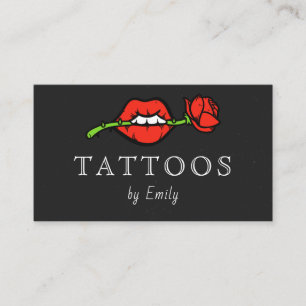Retro Vintage Lips Mouth Rose Tattoo Artist Shop Business Card