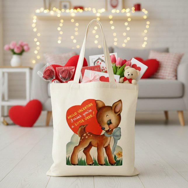 Retro Vintage Little Deer Valentine Tote Bag (Retro Vintage Little Deer Valentine Tote Bag)