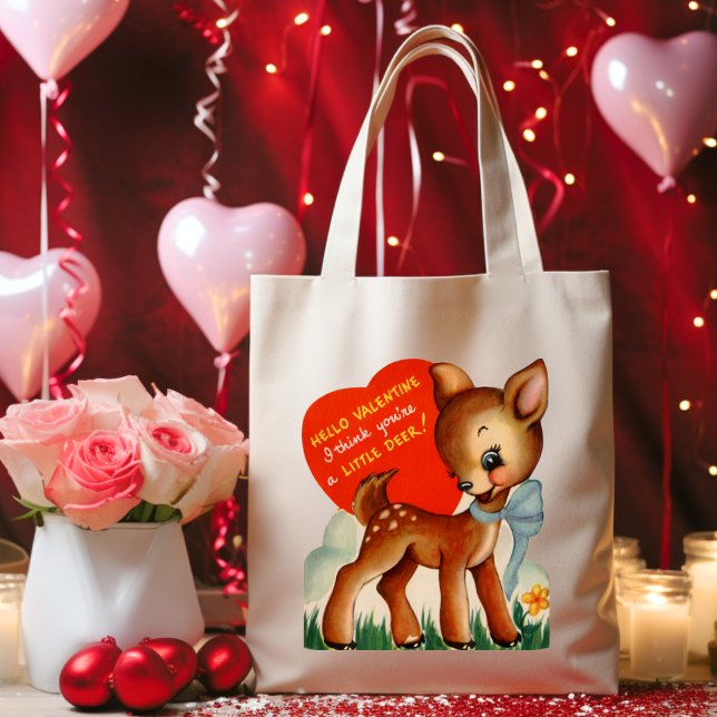 Retro Vintage Little Deer Valentine Tote Bag (Retro Vintage Little Deer Valentine Tote Bag)