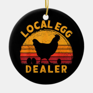 Retro Vintage Local Egg Dealer Farmer Chicken Egg Ceramic Tree Decoration