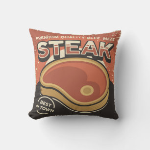 Retro Vintage Man Cave Best Red Meat Throw Pillow