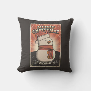 Retro Vintage Man Cave Christmas Snowman Cushion