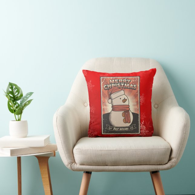 Retro Vintage Man Cave Christmas Snowman Red Cushion (Chair)