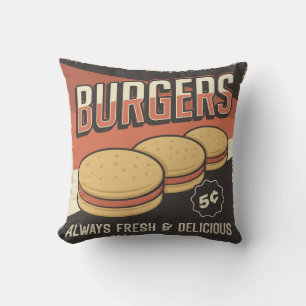Retro Vintage Man Cave Family hamburger Cushion