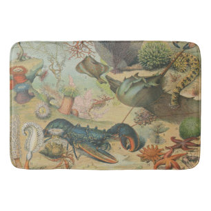 Retro vintage marine biology ocean fish bath mat