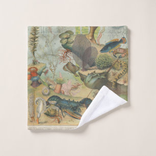 Retro vintage marine biology ocean fish bath towel set