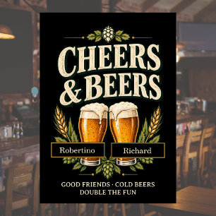 Retro Vintage Men's Cheers & Beers Joint Birthday Invitation