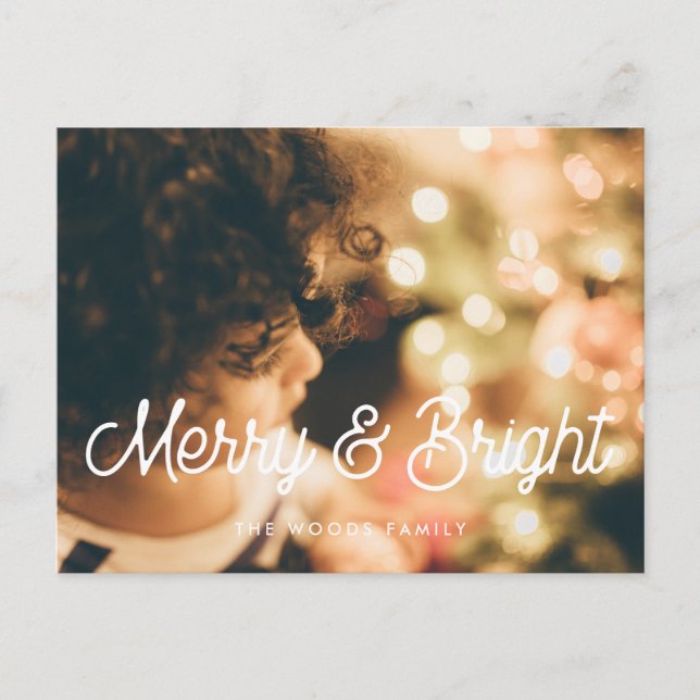 Retro vintage Merry and Bright Holiday photo Postcard (Front)