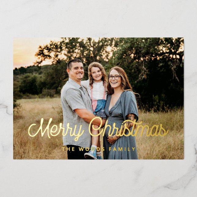 Retro Vintage Merry Christmas Family Photo Gold (Front)