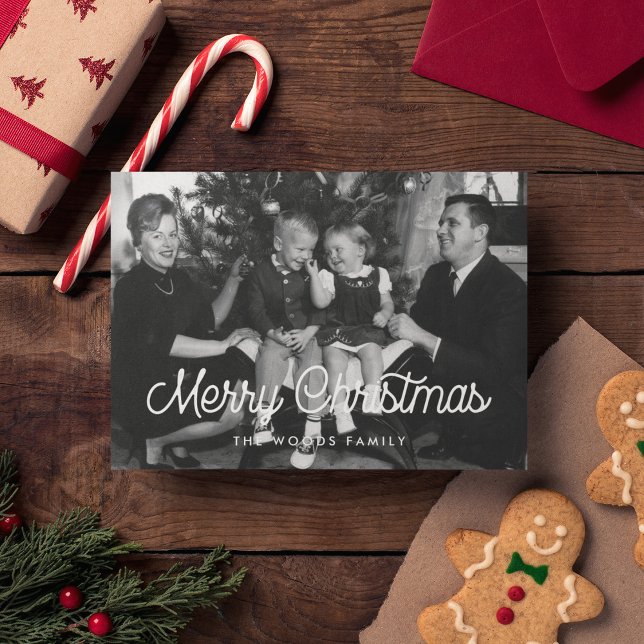 Retro vintage Merry Christmas family photo Holiday Card (Creator Uploaded)