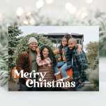 Retro Vintage Merry Christmas Photo Card<br><div class="desc">Our Retro Vintage Merry Christmas photo card features a full bleed photo and retro styled type overlay. You can edit the colour of the backer or add more photos and text.</div>