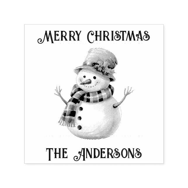 Retro Vintage Merry Christmas Snowman Self-inking Stamp (Design)