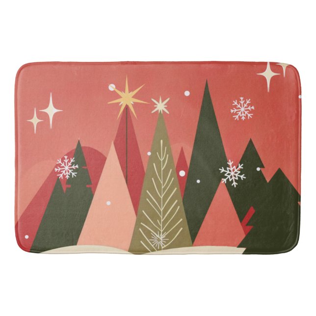 Retro/Vintage Merry Christmas tree Bath Mat (Front)