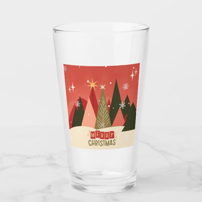 Retro/Vintage Merry Christmas tree Glass (Front)
