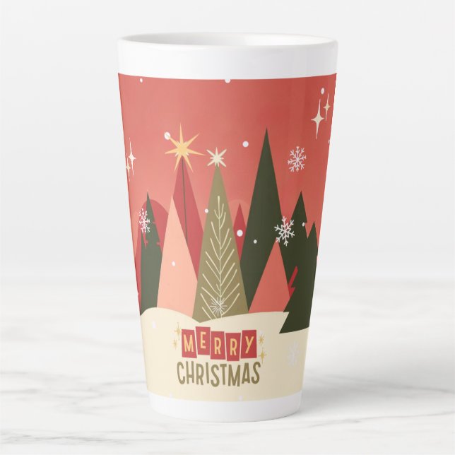 Retro/Vintage Merry Christmas tree Latte Mug (Front)