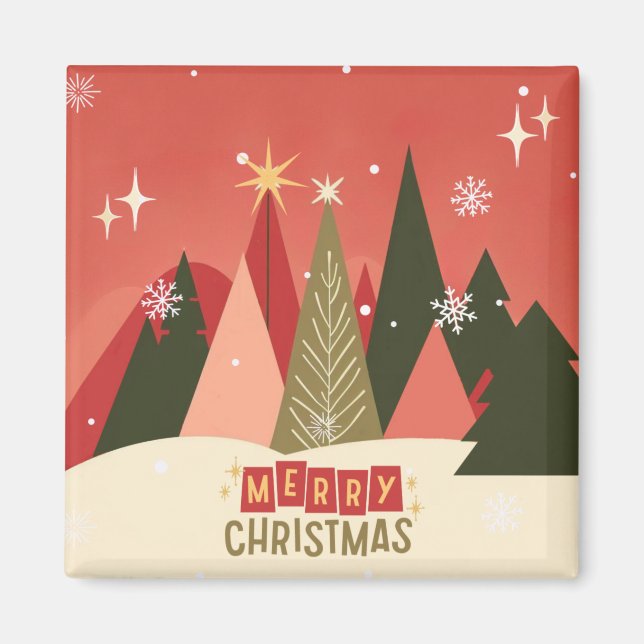 Retro/Vintage Merry Christmas tree Magnet (Front)