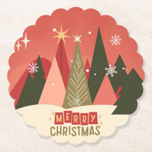 Retro/Vintage Merry Christmas tree Paper Coaster