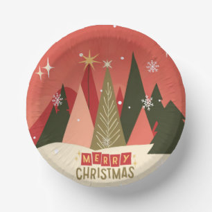 Retro/Vintage Merry Christmas tree Paper Plate