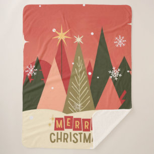 Retro/Vintage Merry Christmas tree Sherpa Blanket