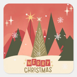 Retro/Vintage Merry Christmas tree Square Sticker