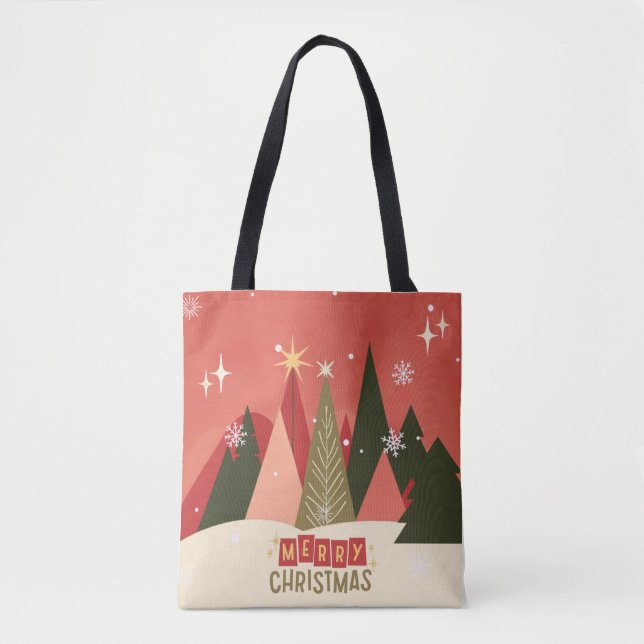 Retro/Vintage Merry Christmas tree Tote Bag (Front)