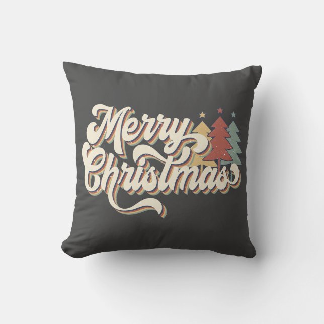 Retro Vintage Merry Christmas Typography Cushion (Front)
