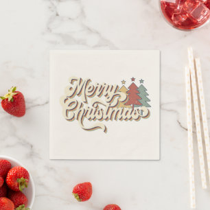 Retro Vintage Merry Christmas Typography Napkin