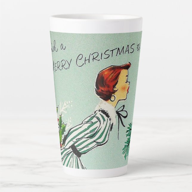 Retro vintage Merry Christmas wishes Lady Latte Mug (Front)