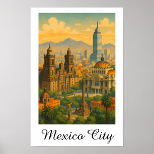 Retro Vintage Mexico City CDMX Travel Poster
