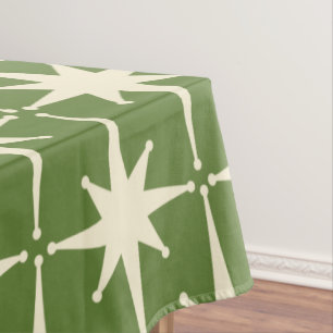 Retro Vintage Mid-Century Atomic Stars Green Cream Tablecloth