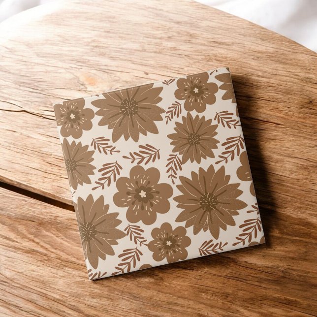 Retro Vintage Mid Century Brown Flower Pattern Tile (Creator Uploaded)